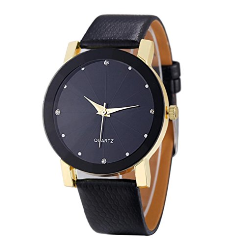 CreazyÂ® Luxury Quartz Sport Military Stainless Steel Dial Leather Band Wrist Watch (Gold)