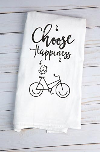 Live Happy Black and White Decorative Kitchen Towel with Saying and Design - "Choose Happiness" (30 x 30-inch)