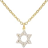 PDOUSELF Classic Star of David Pendant Necklace for Women Stainless Steel Jewish Star Necklace with Rhinestone for Jewish Gifts