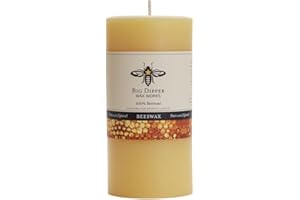 Big Dipper Wax Works Large Beeswax Pillar Candle, Hand-Poured 100% Pure Beeswax with Cotton Wick, Unscented Clean Burn with Natural Honey Aroma, Long-Lasting 90-Hour Burn, 3" x 6"