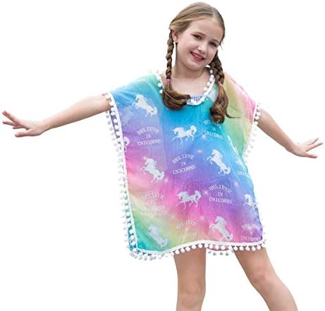 SWNONE Baby Kids Girls Unicorn Cover-up Rainbow Beach Swimsuit Coverup Dress Top Pompom Tassel