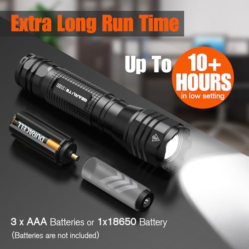 GEARLITE LED Torch Extremely Bright Pack of 2, Aluminium 4000 Lumen LED Torch Battery Operated with 5 Modes, IP65 Waterproof Handheld Lamp Zoomable for Camping, Hiking, Outdoor, Emergency, Gift