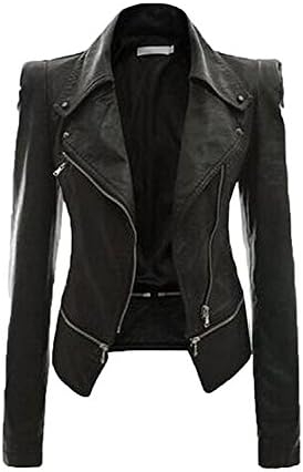 Opment Women's Motorcycle Zipper Faux Leather Jacket Outerwear BlackChina M=US S