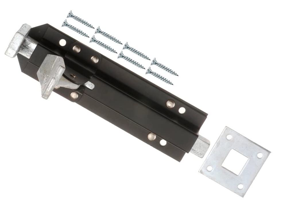 TERF® Heavy Duty Foot Operated Gate Door Bolt 200mm (8 inch) Including Fixing Screw Black Foot Operated Door Gate Bolt For Garage Door Garden Gate Lock Shed and Multi Purpose Use - Pack of 1