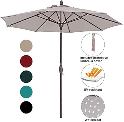 Amazon Com Outdoor Patio Umbrella 9 Ft Patio Market Table Umbrella With Push Button Tilt Crank And Umbrella Cover For Garden Lawn Deck Backyard Pool Begie Garden Outdoor