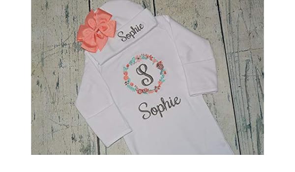 personalized baby gown and hat set