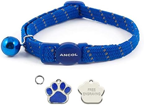 ANCOL Cat Blue Reflective Elasticated Softweave Collar With Paw Print Shaped Glitter Cat ID Tag
