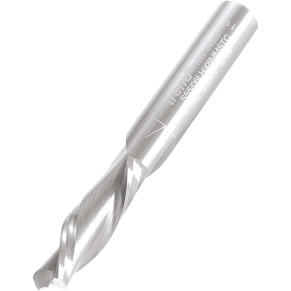 Trend Professional Spiral Down-Cut Router Cutter, 8mm Shank, 8mm Cut Diameter & 25mm Cut Length, Solid Tungsten Carbide, S55/06LHX8MMSTC