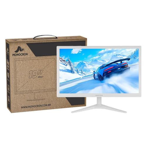 Monitor Branco 19" Monocron HD+ 75Hz HDMI VGA VESA Trabalho Escritório Home Office e Jogos