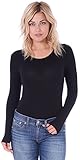 Popana Women's Bodysuit Basic Long Sleeve Scoop Neck Top with Snap Crotch - Made In USA Medium Black