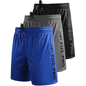Neleus Men’s 7″ Workout Running Shorts with Pockets,6056,3 Pack,Black,Grey,Blue,M,EU L