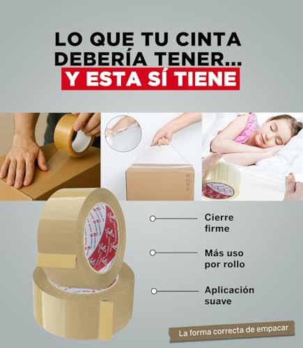YUREX Cinta Canela 48mm x 135m Industrial 810m Totales Rinde Tres Veces Mas Pack 6 Adhesivo Fuerte y Silencioso sin Residuos Cinta de Embalaje Extra Larga para Cajas y Mudanzas Mas Metros por Rollo