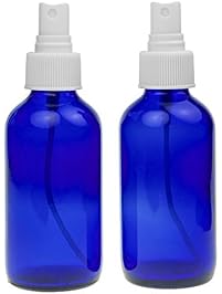 2 Empty Blue Glass Spray Misters - 4oz Refillable Bottle is Great for Essential Oils, Organic Beauty Products, Homemade Cleaners and Aromatherapy with a White Fine Mist Dispenser - 2 Pack of 4oz Bottles
