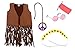 BLUE PANDA 60s 70s Hippie Costume Accessories - 5-Set Vest Headband Glasses Pouch Necklace, Women Size S Brown