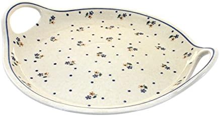 Blue Rose Polish Pottery Country Meadow Round Serving Tray with Handles