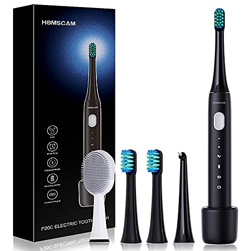 Cepillos-de-Dientes-Electricos-HOMSCAM-Cepillo-de-Dientes-SonicoIPX7-Impermeable-Cepillo-Electrico-Dientes-con-5-ModosCarga-4-Horas-por-30-Dias-4-Cabezas-de-Cepillo-1-Cepillo-de-Limpieza-Facial