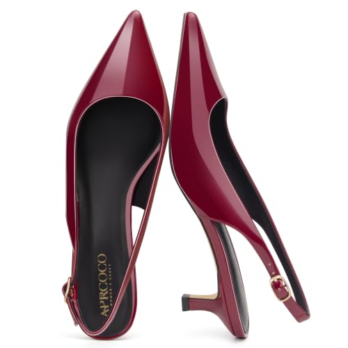 AprCoco Women's Kitten Heels Slingback Pointed Closed Toe Ankle Strap Elegant Women Pumps Shoes for Dating Wedding,Size 7.5,Wine Red at Amazon