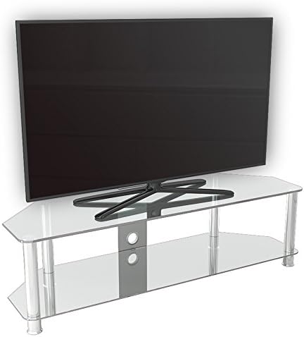 MAHARA Glass Corner TV Stand, Universal Clear Glass Unit 140cm wide, Glass Shelf & Cable Management - Image 5