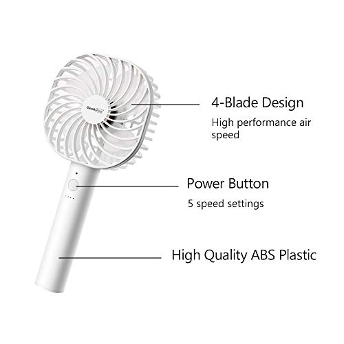 Geek Aire Personal Handheld Mini Fan 5 Speed Settings USB Rechargeable Battery Operated Fan Cordless Electric Fan Portable Cooling Desktop Fan for Home Office Household Travel Outdoor (White)