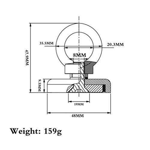 Wukong 165 LB Pulling Force Round Neodymium Magnet with Countersunk Hole and Eyebolt, Diameter 1.89INCH(48MM) For Multi-Purpose.