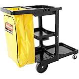 Rubbermaid Commercial Housekeeping 3-Shelf Cart with Zippered Yellow Vinyl Bag, Black, FG617388BLA