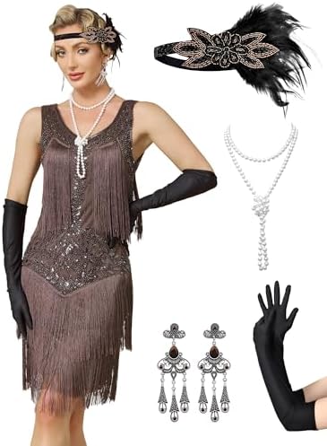 silver flapper dress costume 1920s Fringe & Sequin Flapper Dress