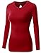 Doublju Women Stretchy Round Neckline Fitted Long Sleeve T-Shirts