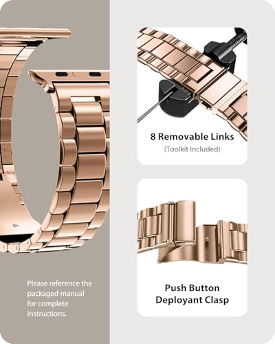 Fullmosa Band Compatible with Apple Watch 40mm 42mm(Series 11/10) 38mm 41mm,Stainless Steel Bracelet with Case for iWatch SE 3 2 1/Series 11/10/9/8/7/6/5/4/3/2/1.4mm 38mm 1.4mm 614 inches Rose Gold