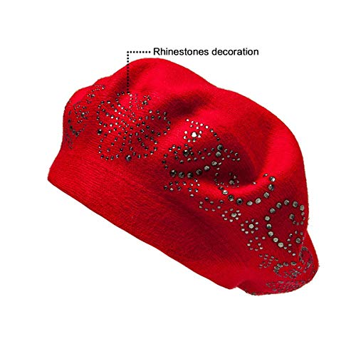 9816 Red Barrette Hat French Beret For Women Ladies Dress Soft Wool Knitted Women main image 2