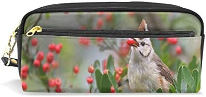 Pencil Case Red Fruit Beautiful Tree Bird Big Stationery Holder Cosmetic Bag with Zip Art Colored Pen Pouch (1 Pack)