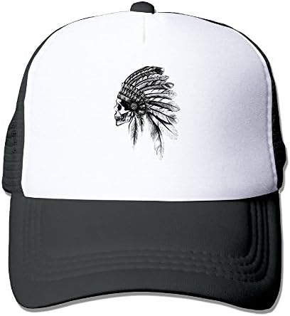Artistic Indian Skull Head Black Feather Trucker Hat Snapback Cap