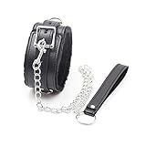 AOTNEG STAR Black Collar Pu Leather Choker Necklace with Chain for Women Men Ladies
