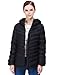 Puredown Women's Lightweight Packable Hooded Goose Down Jacket, Black