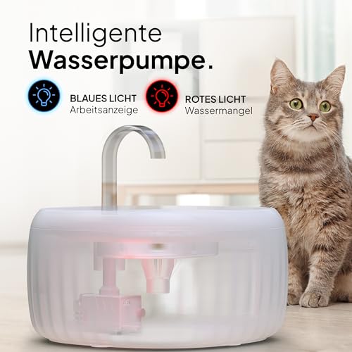 PrettyPaw Cat Fountain - Super Quiet, BPA-Free 3L Drinking Fountain for Cats with LED and Activated Carbon Filter - Easy to Clean Cat Drinking Fountain - Aqua Flow (White)
