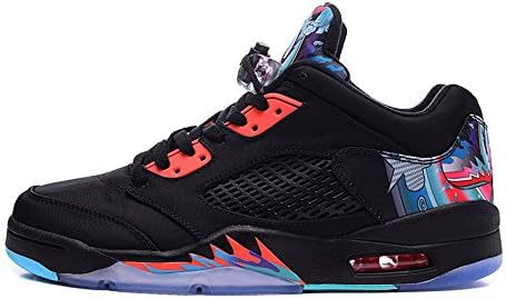 JOJD Air 5 Retro Low CNY Mens Leather Basketball Sports Shoes Black/Bright Crimson-Blue US12