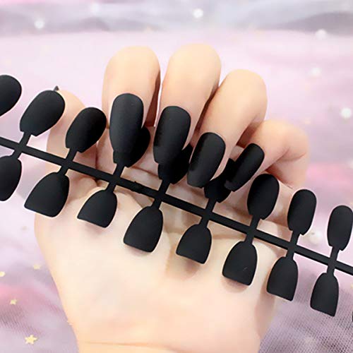 Umillars 24pcs Pure Color Coffin Nails Matte False Gel Nails Art Tips Sets Full Cover Medium False Nails for Ballerina Cosplay Office Lady (Black)… - Image 7