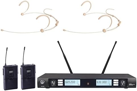 UHF Beige Headset Wireless Microphone system Dual channels microfone For Church,Home Karaoke, Business Meetings