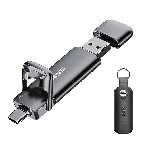 SSK 512 GB USB-C-Laufwerk bis zu 550 MB/s, schneller USB-Stick Dual Drive Typ-C + USBA USB 3.2 Gen2 Solid State Drive, externer SSD-USB-Stick für Andr