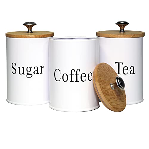 Tea Coffee Sugar Canister Set 3Pcs White Canister Set Farmhouse Decor