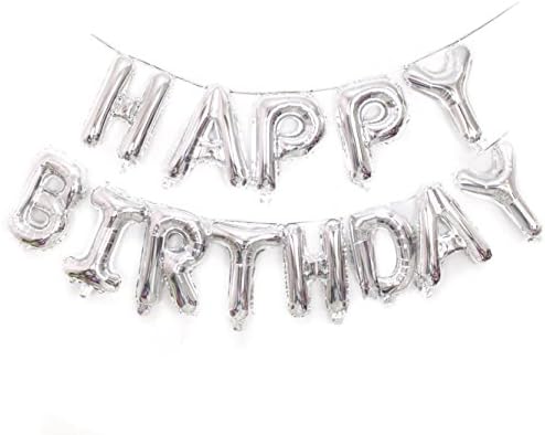 Hanging Happy Birthday Alphabet Balloons Banner 16 Inch Gold Silver Letters Aluminum Film Balloon for Birthday Party Independence Day Decoration by WULEEUPER (Silver)