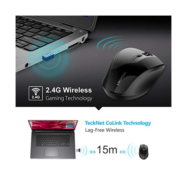 TECKNET 2.4G Classic Wireless Mouse for Laptop, 3200 DPI Optical Computer Mouse with 6 Adjustable Levels, 30 Months Long…