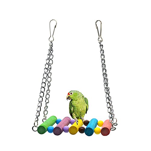 ZUINIUBI Bird Toys,Swing and Chew Toy Set with Bells Parrot/Love Birds/Conures/Finches Wood Colorful Knots Block - Thumbnail 2