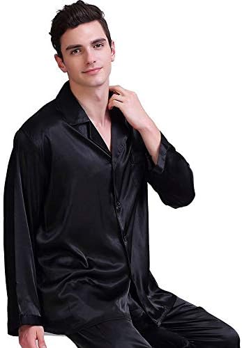 Mens Long Sleeve Silk Satin Pajamas Set