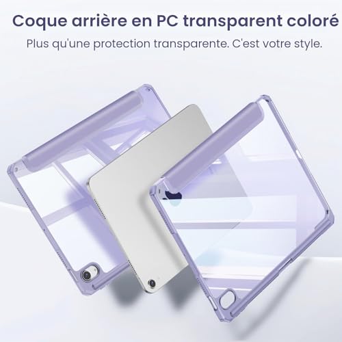 FINTIE Case for iPad Air 11 Inch M4/M3/M2 (2026/2025/2024) and iPad Air 5/4 10.9 Inches (2022/2020) – [Stylus Holder] Clear Transparent Shockproof Case, Lilac