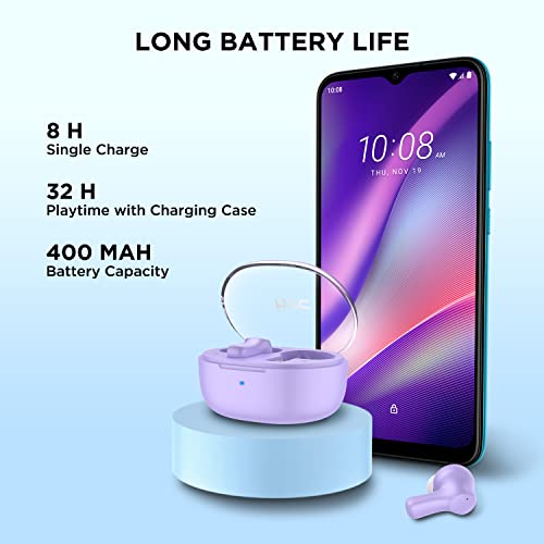 HTC 2023 True Wireless Earbuds 1 Bluetooth 5.1 Earphones, in-Ear Headphone ENC Noise Cancellation with Transparent Charging Case, 32-Hour Playtime/Built-in Mic/Touch Control -Crystal Purple