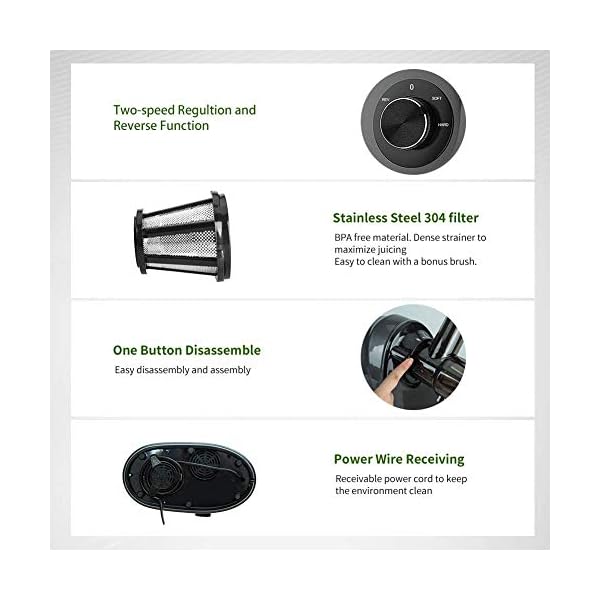 Jocuu Slow Masticating Juicer with Soft/Hard Modes Easy to Clean Quiet Motor & Reverse Function Cold Press Juicer for…