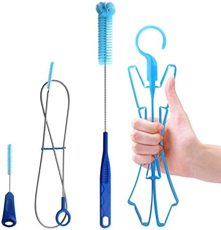 Xelparuc Hydration Bladder Tube Brush Cleaning 4 in 1 Cleaner Set for Universal Bladders Kit -Long Brush for Hose, Small Brush for Bite Valve, Big Brush for Bladder & Collapsible Hanger for Drying