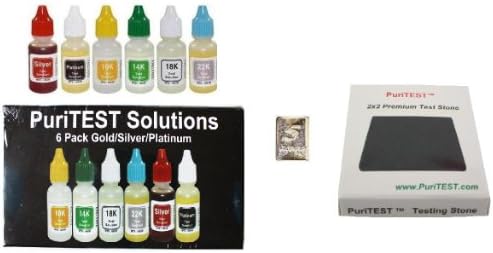 Complete Gold, Silver, Platinum Test Kit - 6 Acids + PRO Test Stone, + 5gn Solid Silver Testing Bar
