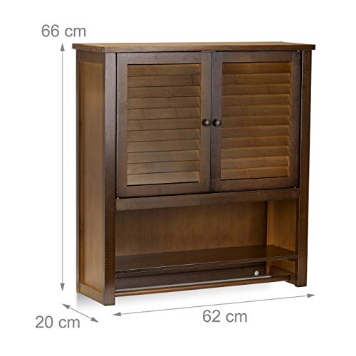 Relaxdays Lamell Dark Brown Wall Cabinet Bamboo Bathroom Cupboard