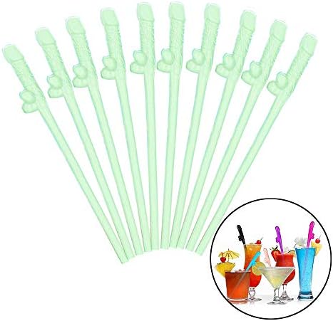 10pcs Funny Straws, Reusable Plastic Novelty Crazy Party Straws for Cocktail Beer Beverage Decor (Green)